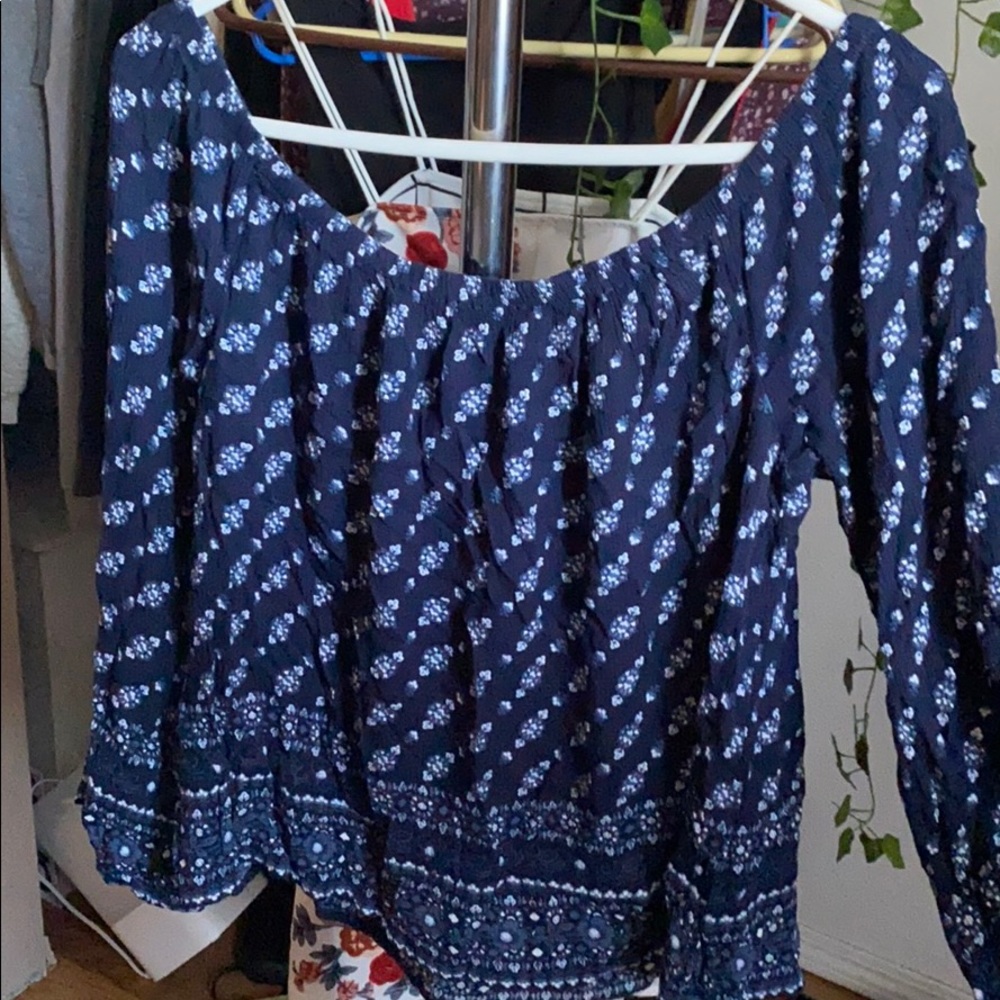 Dark blue over the shoulder Blouse!